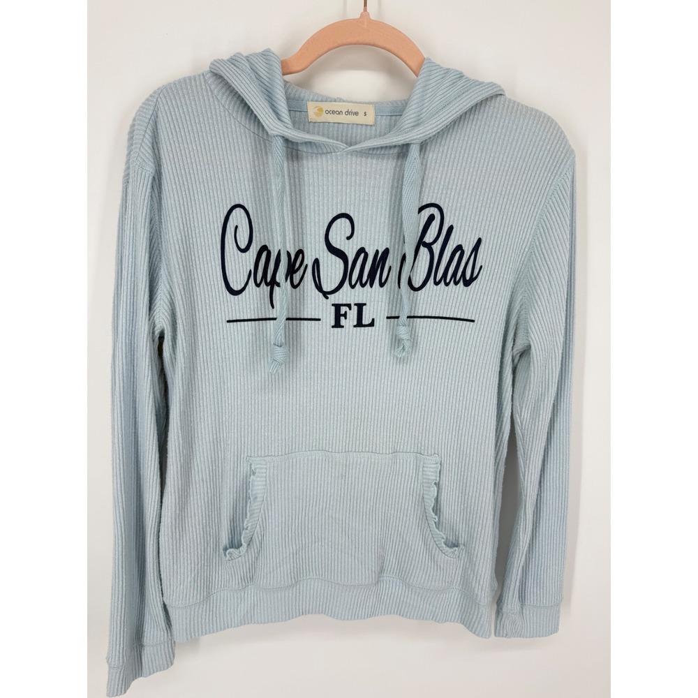 Ocean Drive Hoodie Women Small Light Blue Cape San Blas Ribbed Knit Beach